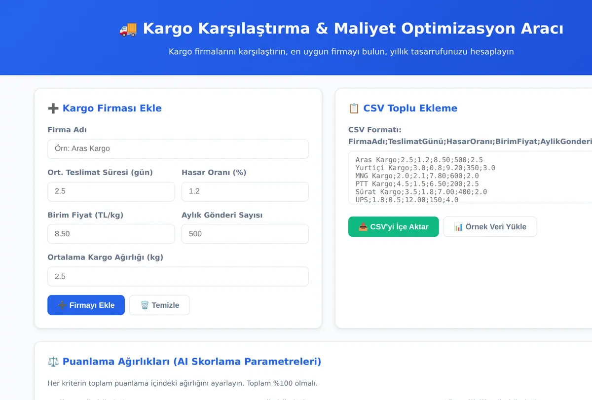 Kargo Karşılaştırma & Maliyet Optimizasyon Aracı ekran görüntüsü