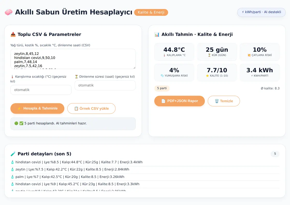 Akıllı Sabun Üretim Hesaplayıcı: Kalite & Enerji ekran görüntüsü 3