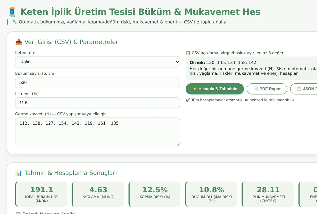 Keten İplik Üretim Tesisi Büküm & Mukavemet Hes ekran görüntüsü