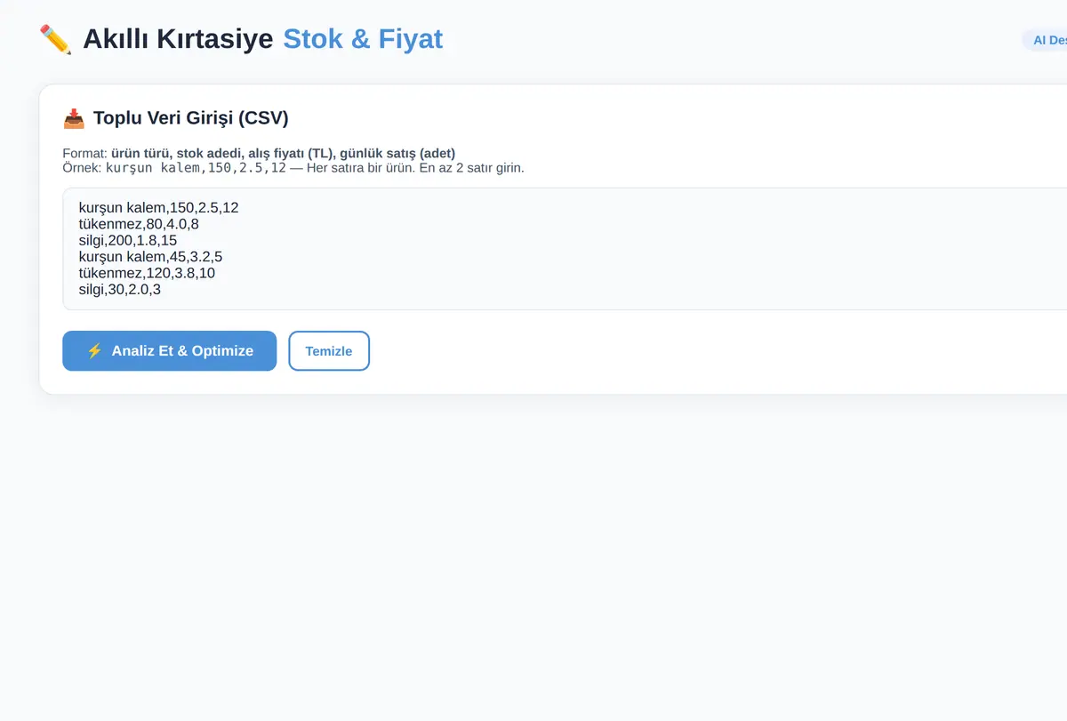 Akıllı Kırtasiye Stok ve Fiyat Optimizasyon Aracı ekran görüntüsü