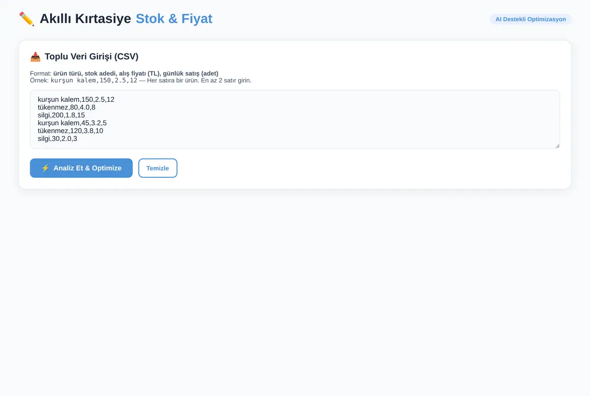 Akıllı Kırtasiye Stok ve Fiyat Optimizasyon Aracı ekran görüntüsü 2