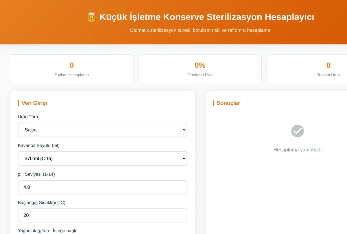 Küçük İşletme Konserve Sterilizasyon Hesaplayıcı ekran görüntüsü