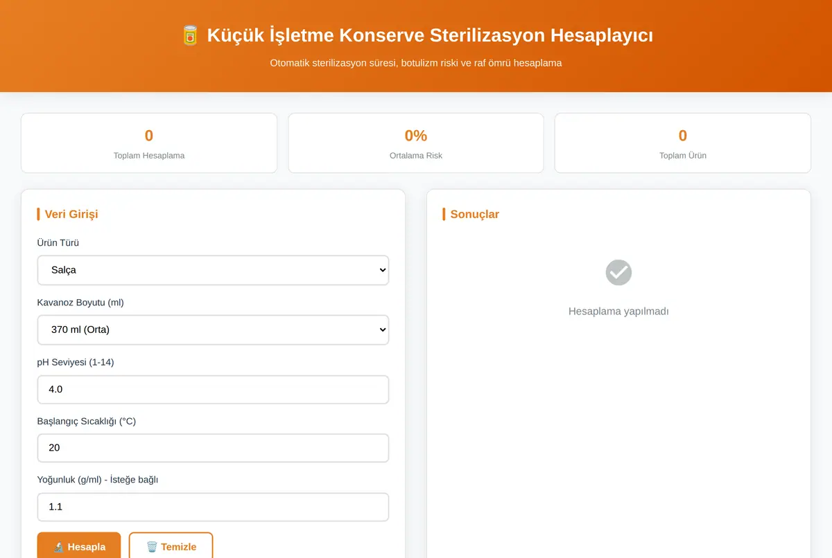 Küçük İşletme Konserve Sterilizasyon Hesaplayıcı ekran görüntüsü 2
