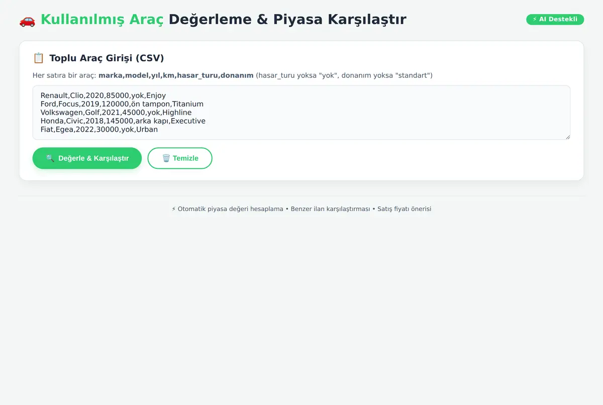 Kullanılmış Araç Değerleme ve Piyasa Karşılaştırıcı ekran görüntüsü 3