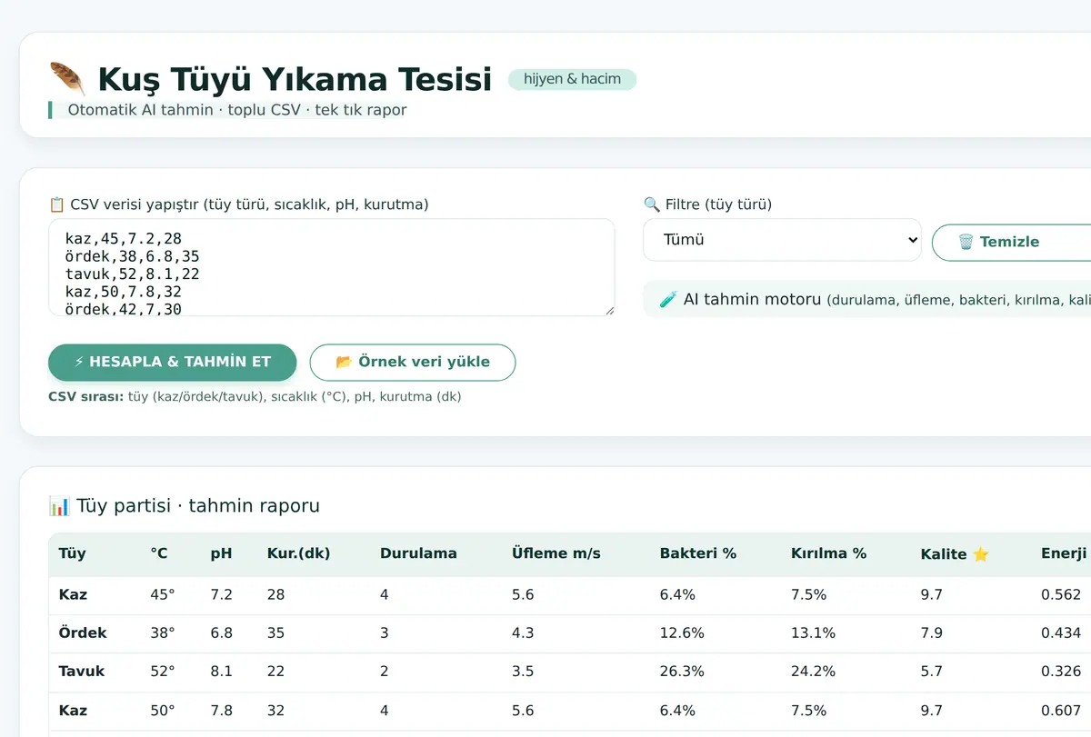 Kuş Tüyü Yıkama Tesisi Hijyen ve Hacim ekran görüntüsü