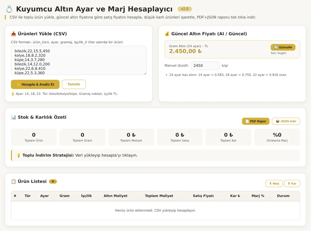 Kuyumcu Altın Ayar ve Marj Hesaplayıcı - Rapor ekran görüntüsü 3