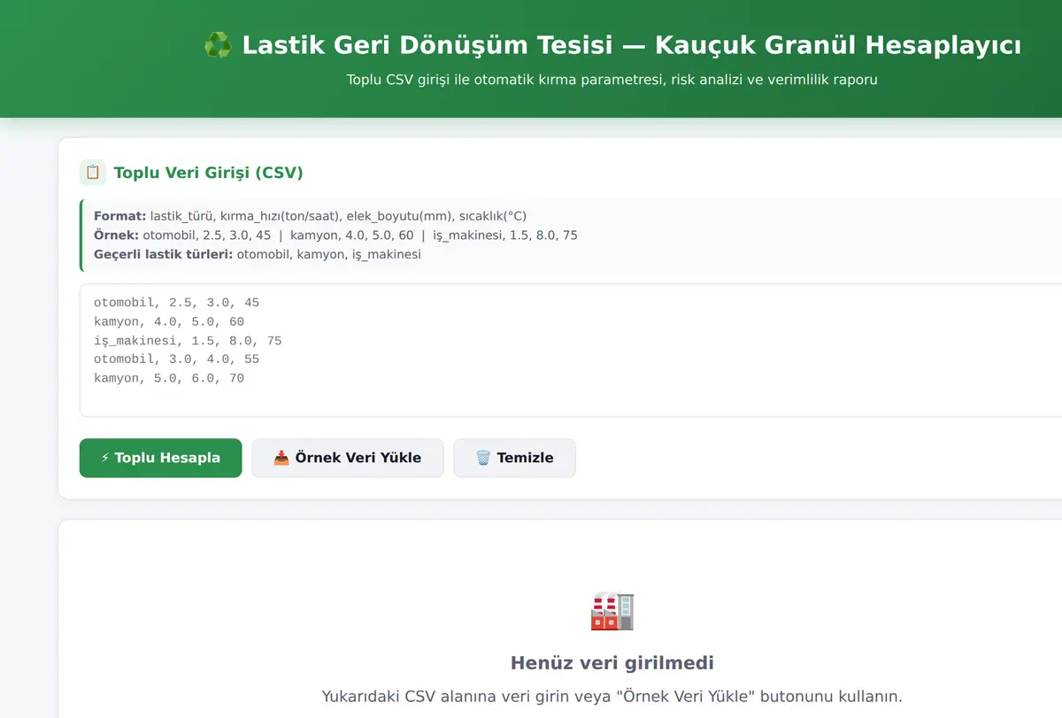 Lastik Geri Dönüşüm Tesisi Kauçuk Granül Hesapl ekran görüntüsü