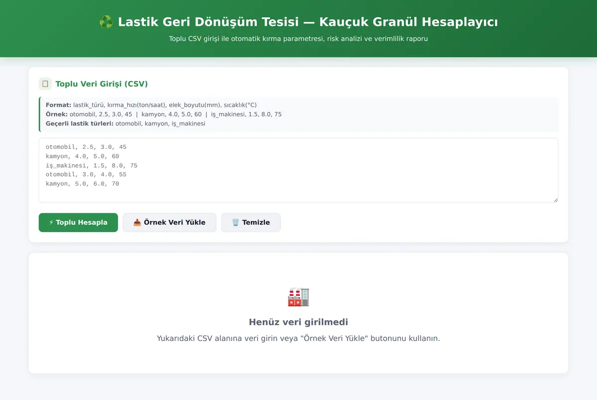 Lastik Geri Dönüşüm Tesisi Kauçuk Granül Hesapl ekran görüntüsü 2