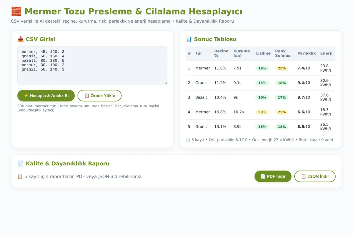 Mermer Tozu Presleme & Cilalama Hesaplayıcı ekran görüntüsü 3