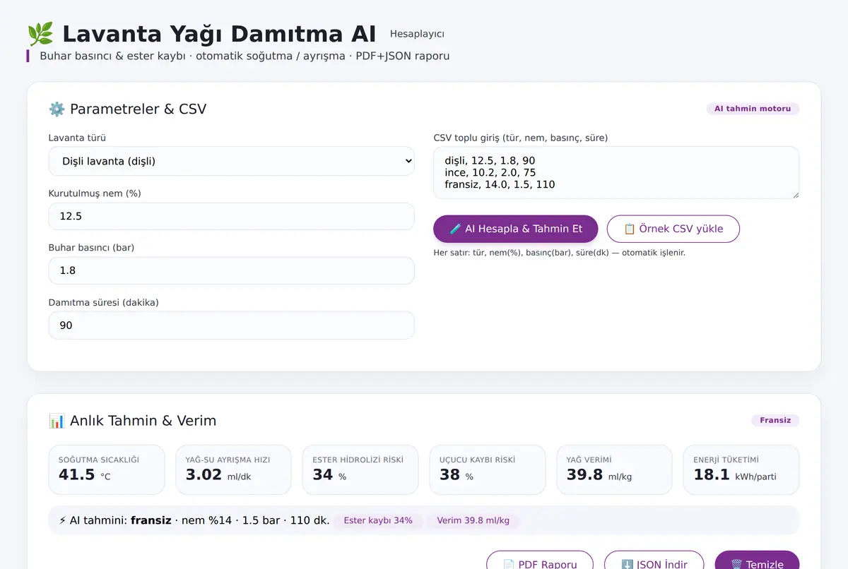 Lavanta Yağı Damıtma AI Hesaplayıcı ekran görüntüsü 2