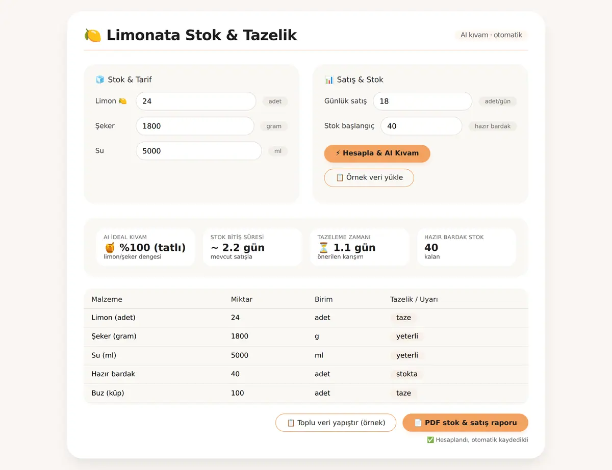 Limonata Stok & Tazelik Hesaplayıcı ekran görüntüsü 3