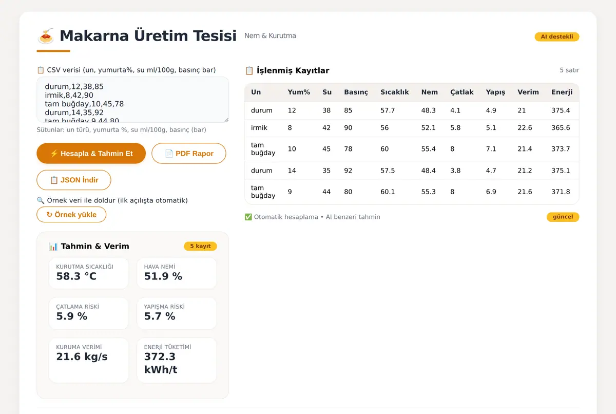 Makarna Üretim Tesisi Nem ve Kurutma Süresi Hes ekran görüntüsü 2