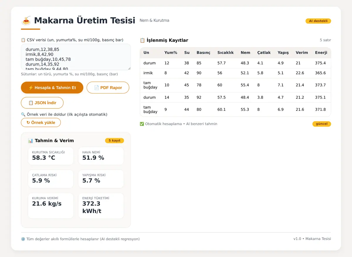 Makarna Üretim Tesisi Nem ve Kurutma Süresi Hes ekran görüntüsü 3
