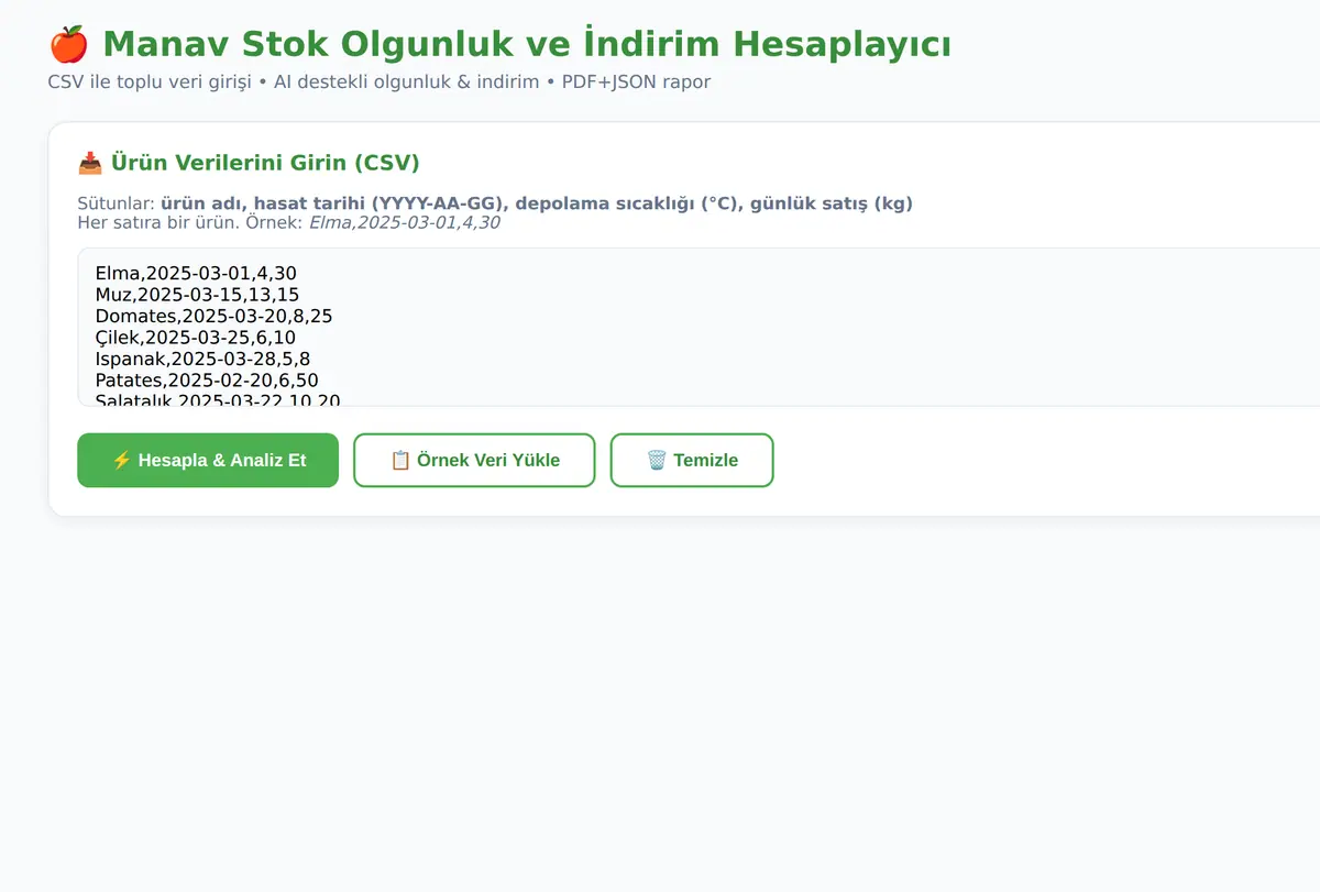 Manav Stok Olgunluk ve İndirim Hesaplayıcı ekran görüntüsü