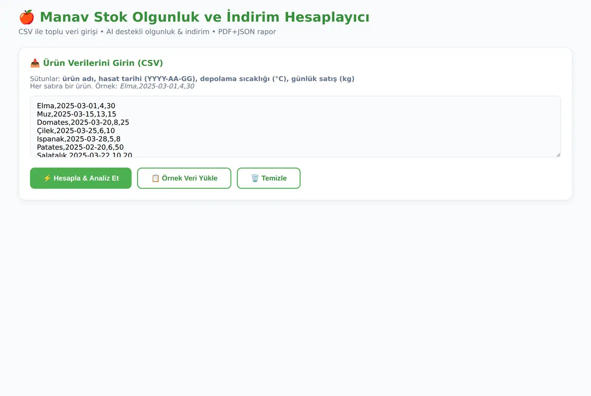 Manav Stok Olgunluk ve İndirim Hesaplayıcı ekran görüntüsü 3