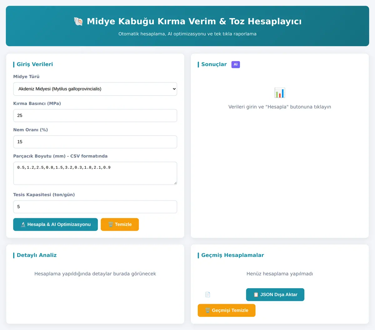 Midye Kabuğu Kırma Verim & Toz Hesaplayıcı ekran görüntüsü 3