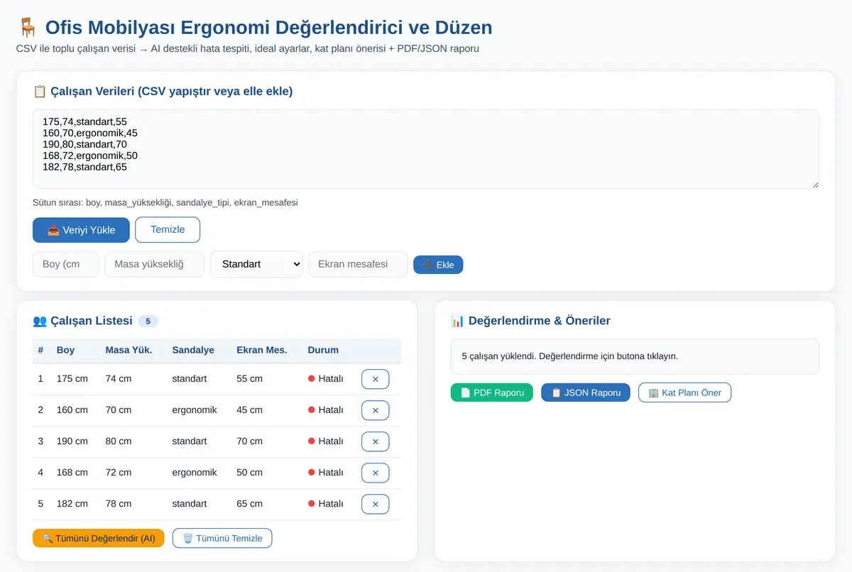 Ofis Mobilyası Ergonomi Değerlendirici ve Düzen ekran görüntüsü 2