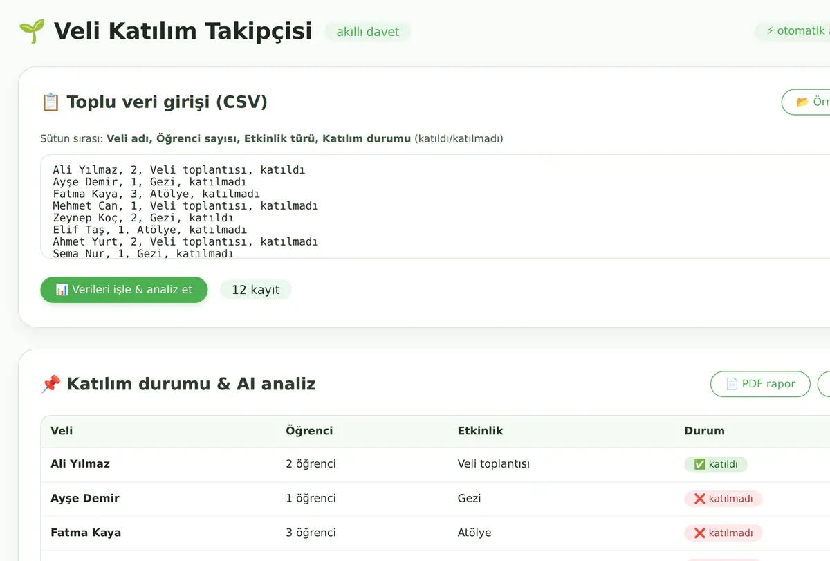 Veli Katılım Takipçisi & Akıllı Davet Sistemi ekran görüntüsü