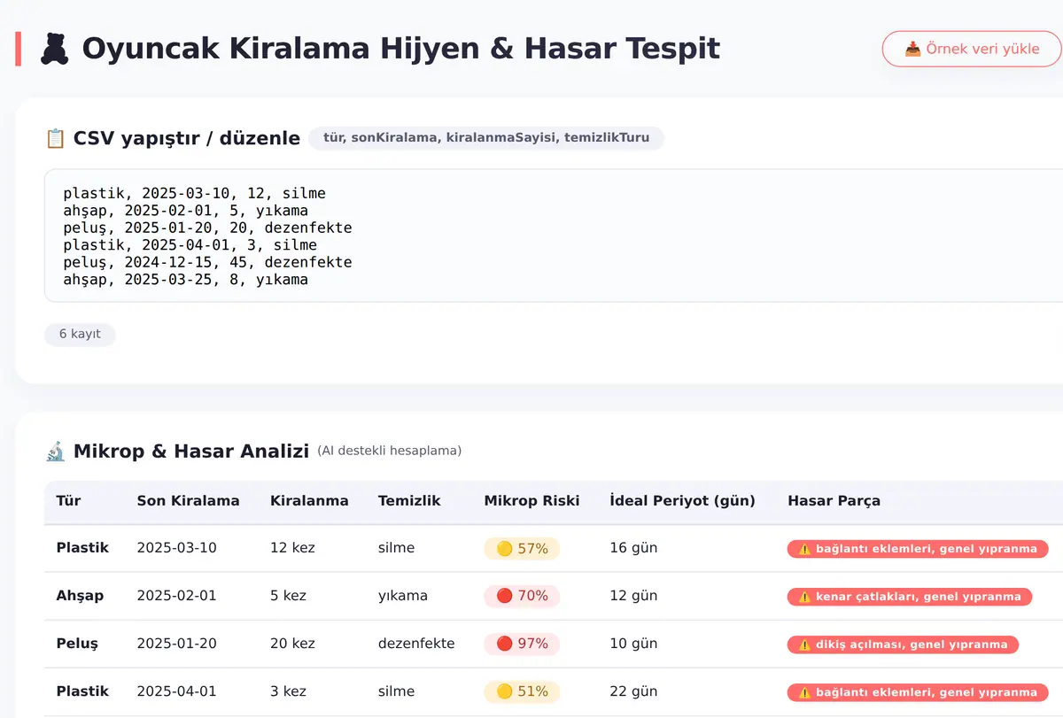 Oyuncak Kiralama Hijyen ve Hasar Tespit Aracı ekran görüntüsü