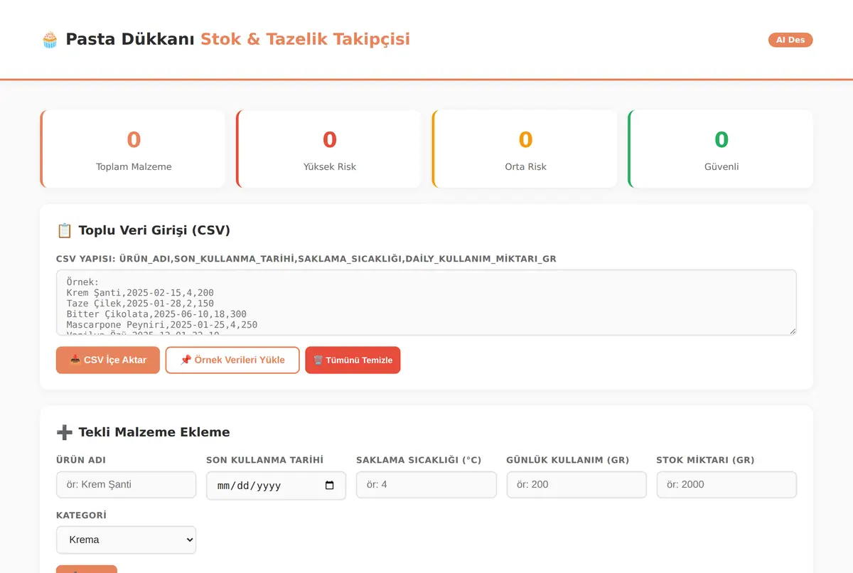 Pasta Dükkanı Stok & Tazelik Takipçisi - AI Des ekran görüntüsü 2