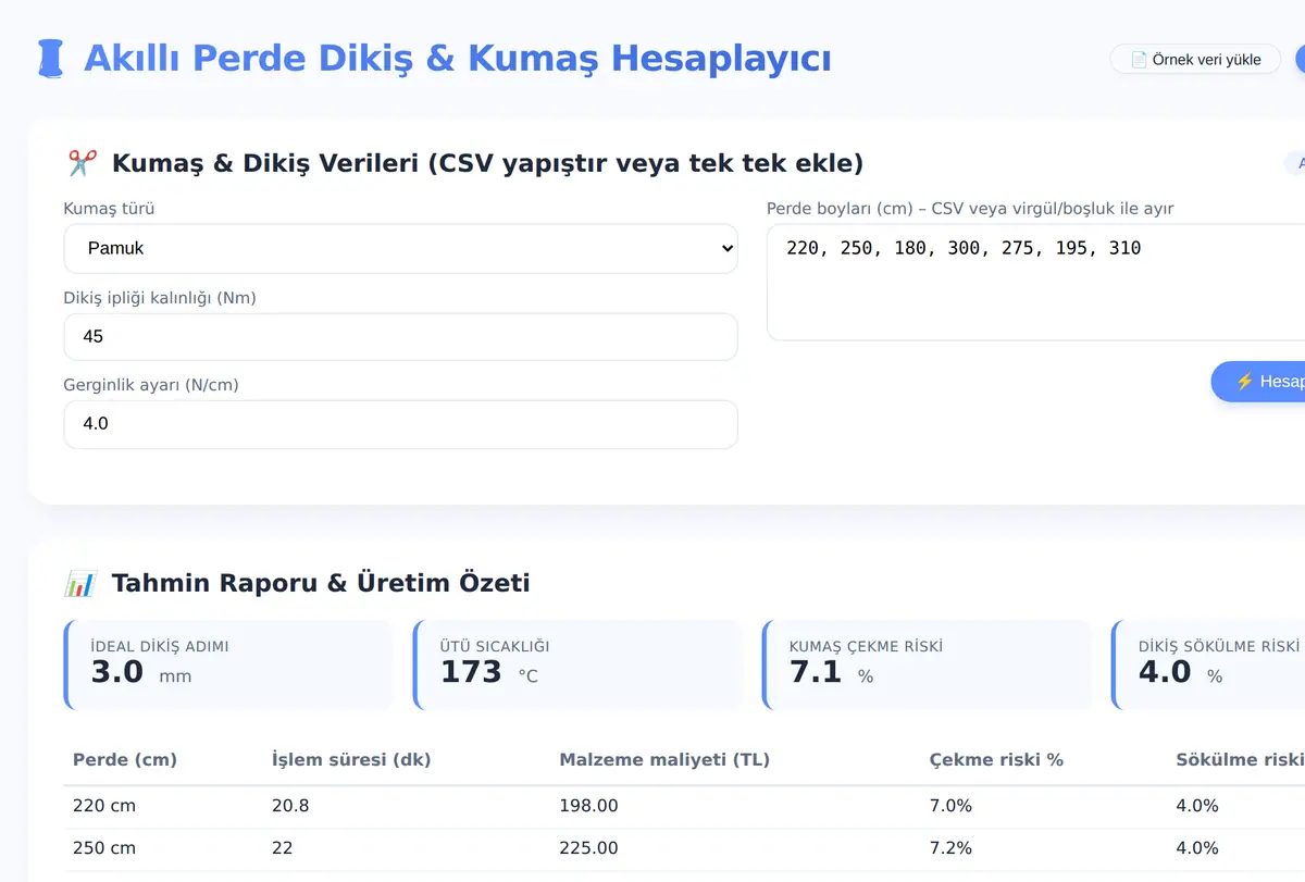 Akıllı Perde Dikiş ve Kumaş Hesaplayıcı ekran görüntüsü