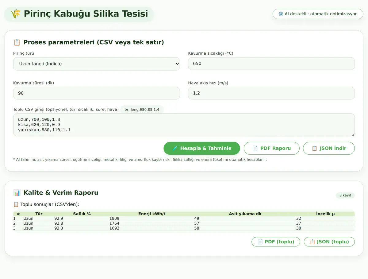 Pirinç Kabuğu Silika Üretim Tesisi Hesaplayıcı ekran görüntüsü 3