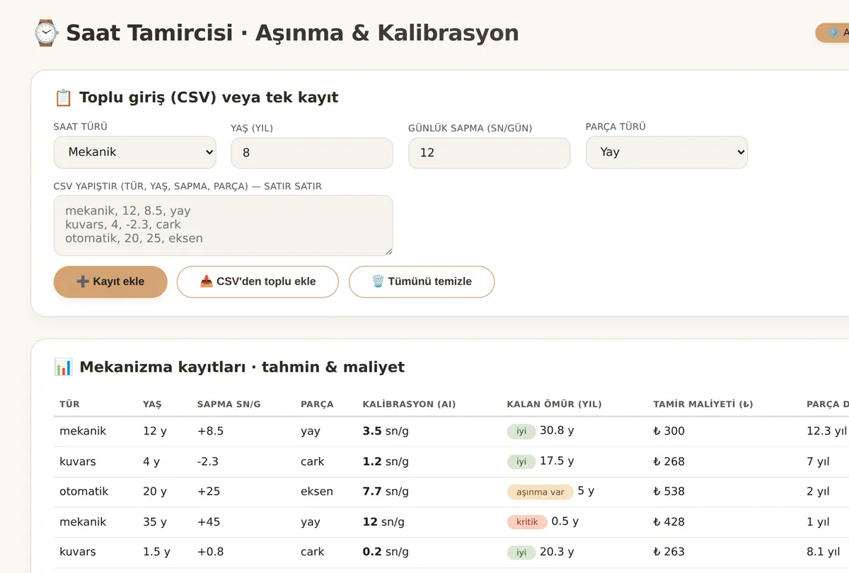 Saat Tamircisi Mekanizma Aşınma ve Kalibrasyon ekran görüntüsü