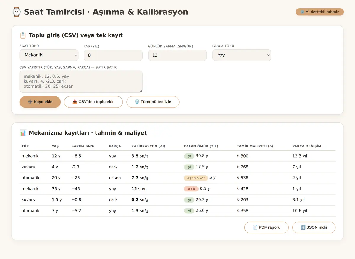 Saat Tamircisi Mekanizma Aşınma ve Kalibrasyon ekran görüntüsü 3