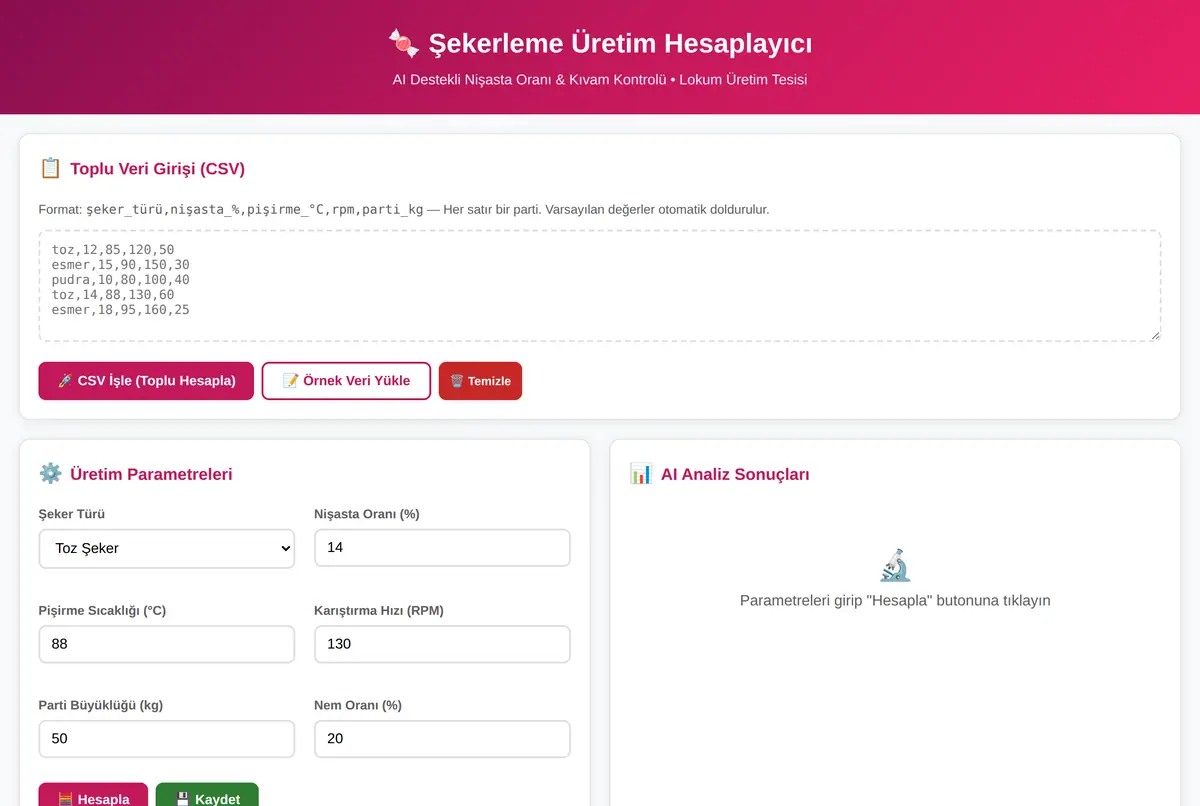 Şekerleme Üretim Hesaplayıcı - AI Destekli ekran görüntüsü 2