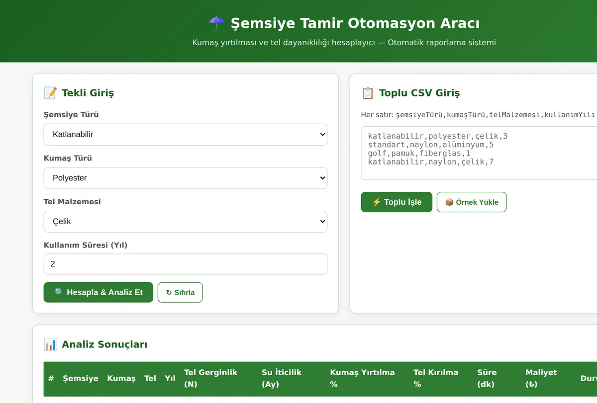 Şemsiye Tamir Otomasyon Aracı ekran görüntüsü