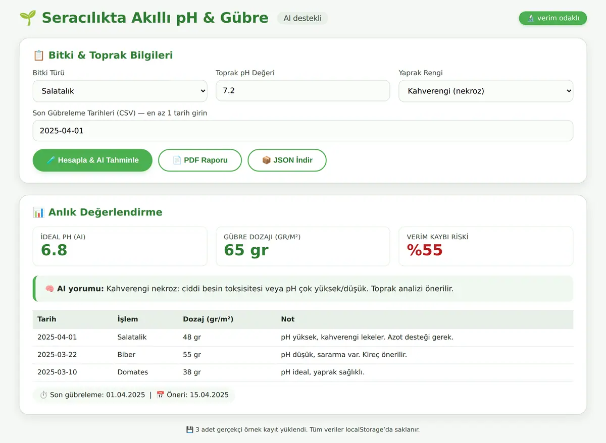 Seracılıkta Akıllı pH ve Gübre Dozaj Hesaplayıcı ekran görüntüsü 3