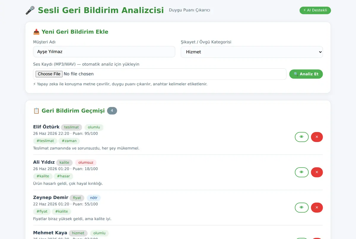 Sesli Geri Bildirim Analizcisi ve Duygu Puanı Çıkarıcı ekran görüntüsü 2