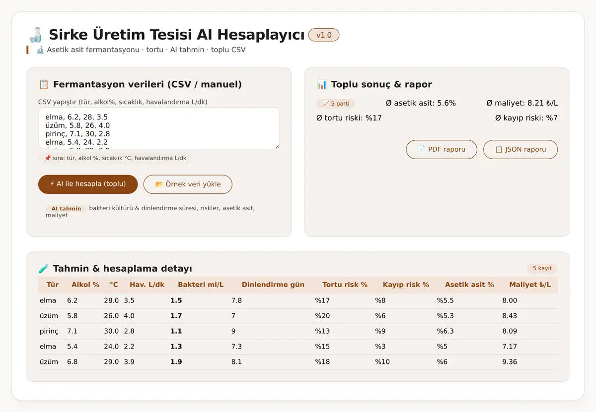 Sirke Üretim Tesisi AI Hesaplayıcı ekran görüntüsü 3