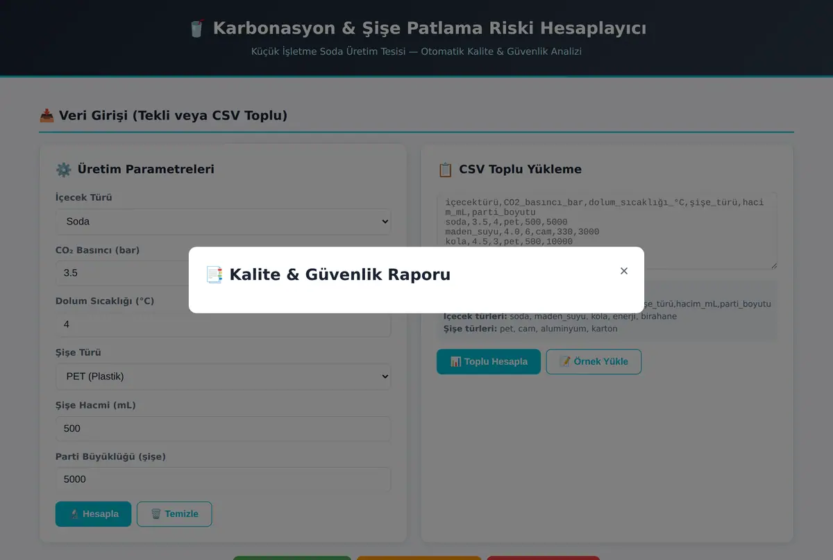 Karbonasyon & Şişe Patlama Riski Hesaplayıcı ekran görüntüsü 2