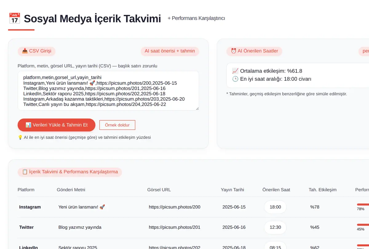 Sosyal Medya İçerik Takvimi & Performans Karşıl ekran görüntüsü