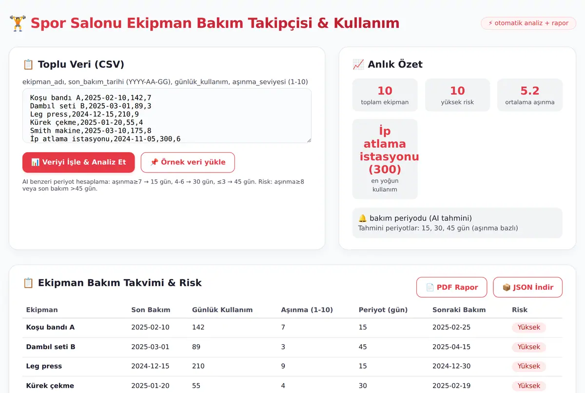 Spor Salonu Ekipman Bakım Takipçisi & Kullanım ekran görüntüsü 2
