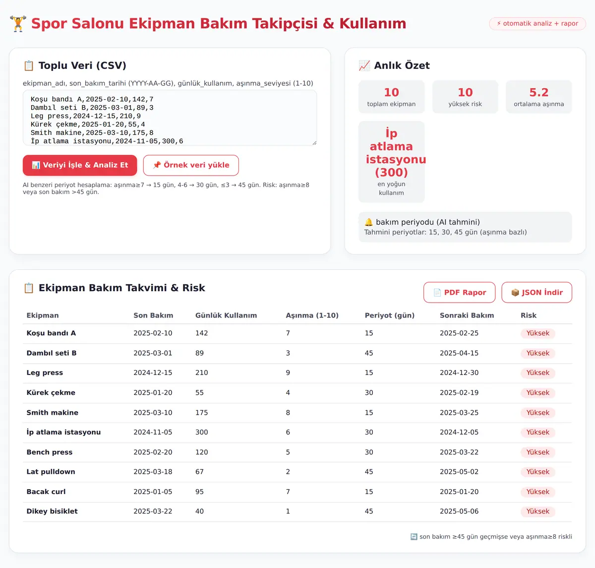 Spor Salonu Ekipman Bakım Takipçisi & Kullanım ekran görüntüsü 3