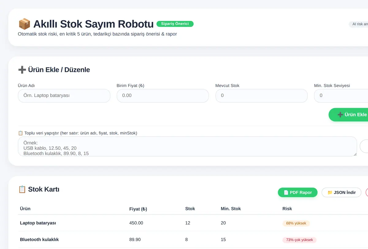 Akıllı Stok Sayım Robotu & Sipariş Önerici ekran görüntüsü
