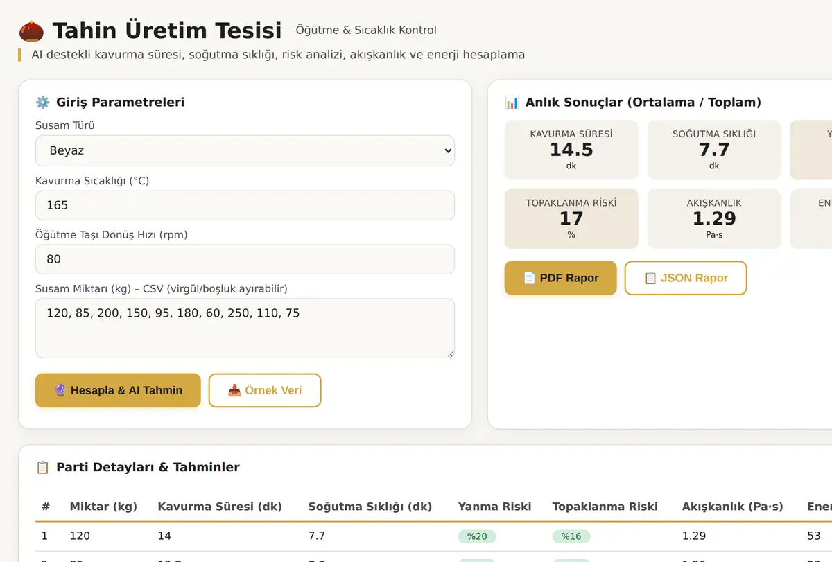 Tahin Üretim Tesisi Öğütme ve Sıcaklık Kontrol ekran görüntüsü