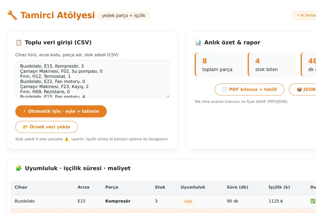 Tamirci Atölyesi Yedek Parça Uyumluluk ekran görüntüsü