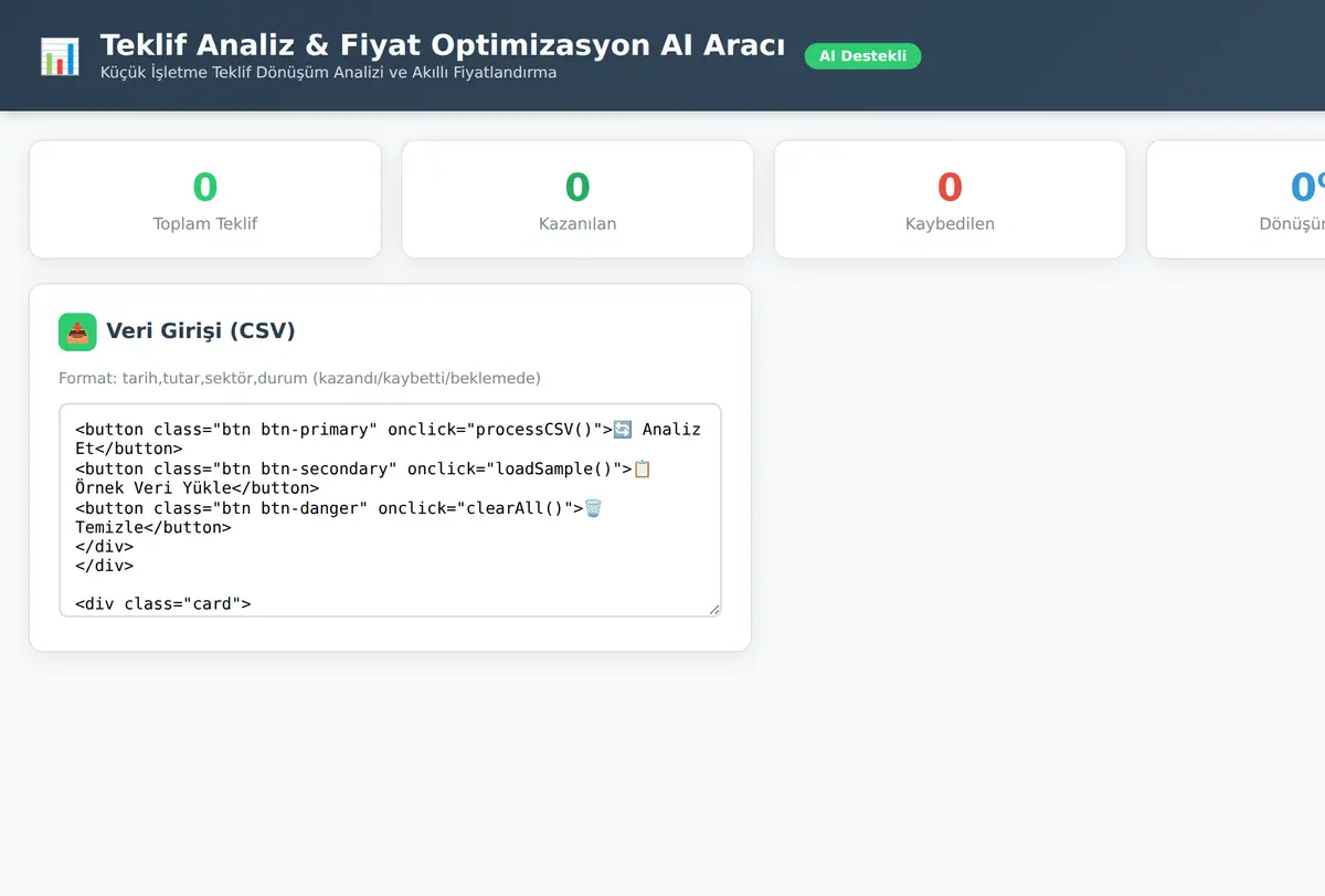 Teklif Analiz & Fiyat Optimizasyon AI Aracı ekran görüntüsü