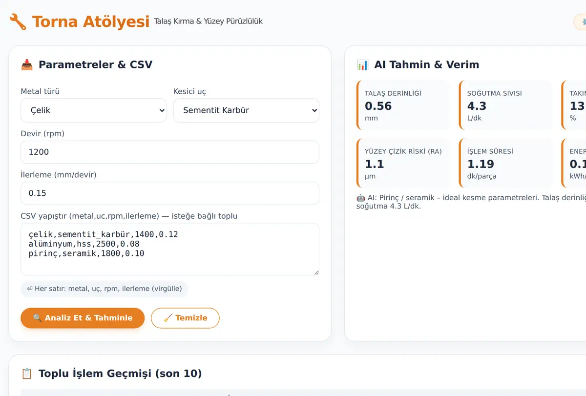 Torna Atölyesi Talaş Kırma ve Yüzey Pürüzlülük ekran görüntüsü