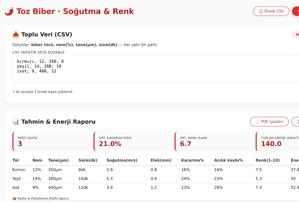 Toz Biber Üretim Tesisi · Soğutma & Renk Korunum ekran görüntüsü