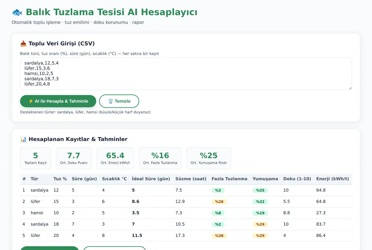Balık Tuzlama Tesisi AI Hesaplayıcı ekran görüntüsü 2