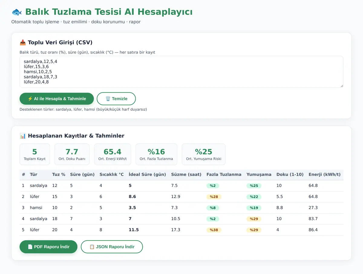 Balık Tuzlama Tesisi AI Hesaplayıcı ekran görüntüsü 3