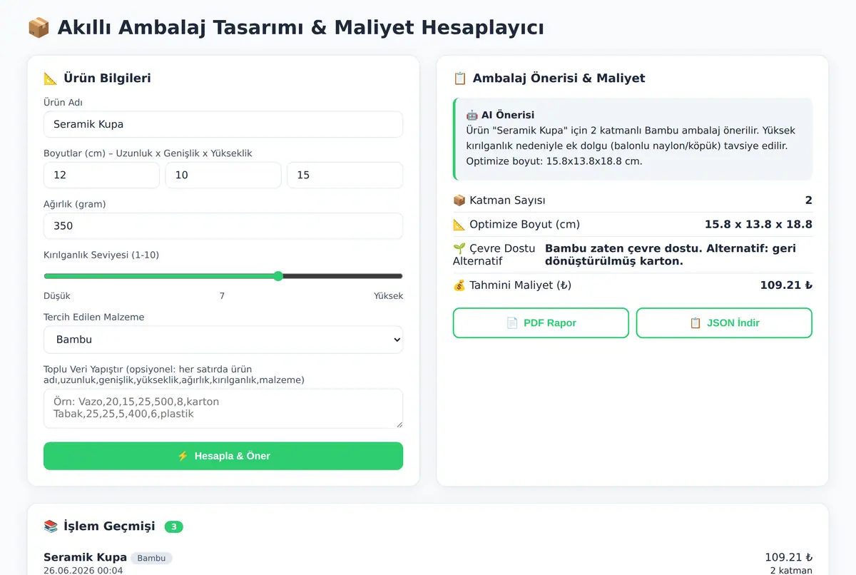 Akıllı Ambalaj Tasarımı & Maliyet Hesaplayıcı ekran görüntüsü 2