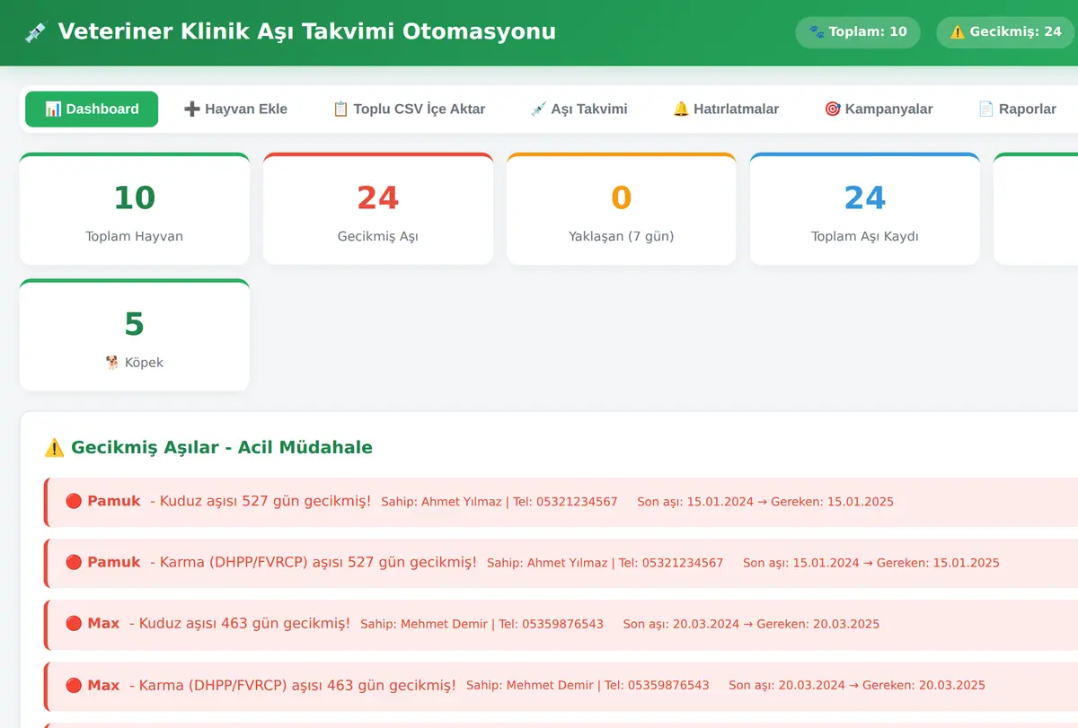 Veteriner Klinik Aşı Takvimi Otomasyonu ekran görüntüsü
