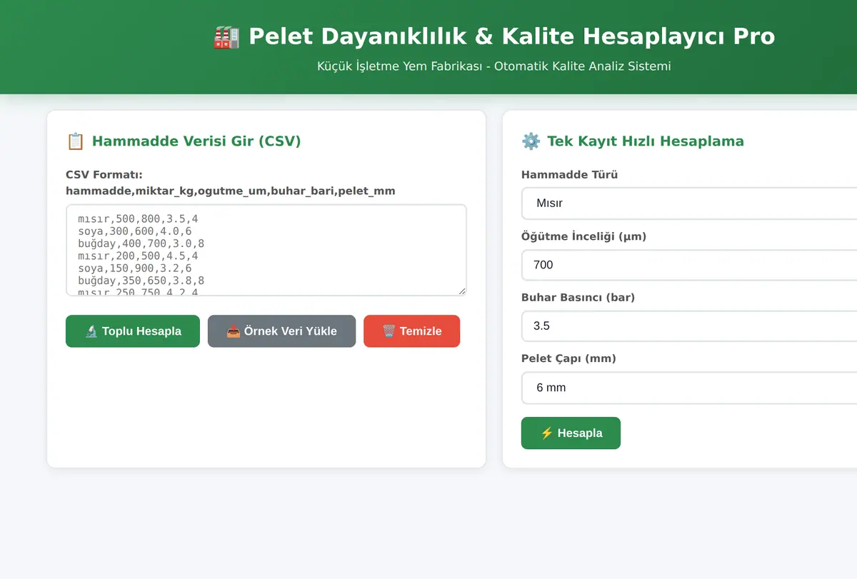 Pelet Dayanıklılık & Kalite Hesaplayıcı Pro ekran görüntüsü