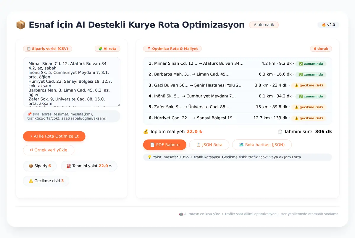 Esnaf İçin AI Destekli Kurye Rota Optimizasyon ekran görüntüsü 3