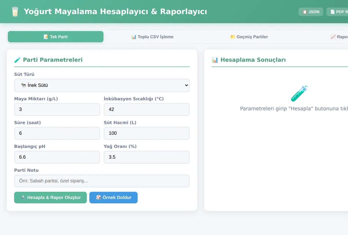 Yoğurt Mayalama Hesaplayıcı & Raporlayıcı ekran görüntüsü